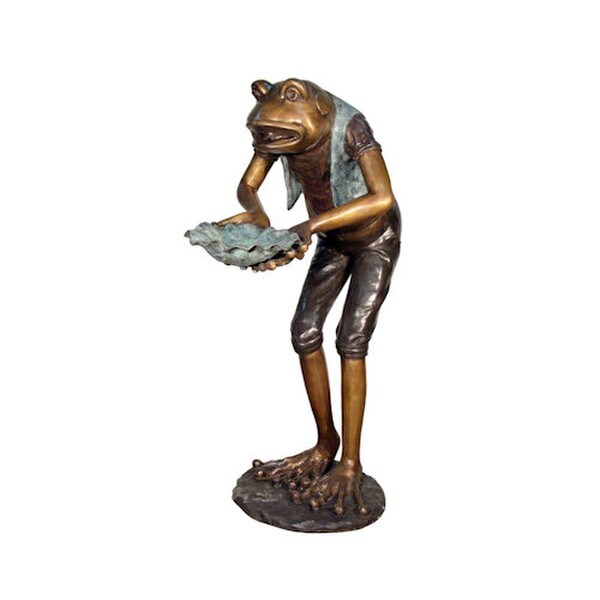 Bronze Gentleman Frog Holding Shell Fountain Sculpture whimsical
